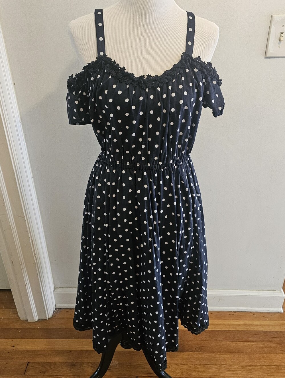 Lane Bryant Polka Dot Cold-Shoulder Fit & Flare Dress
